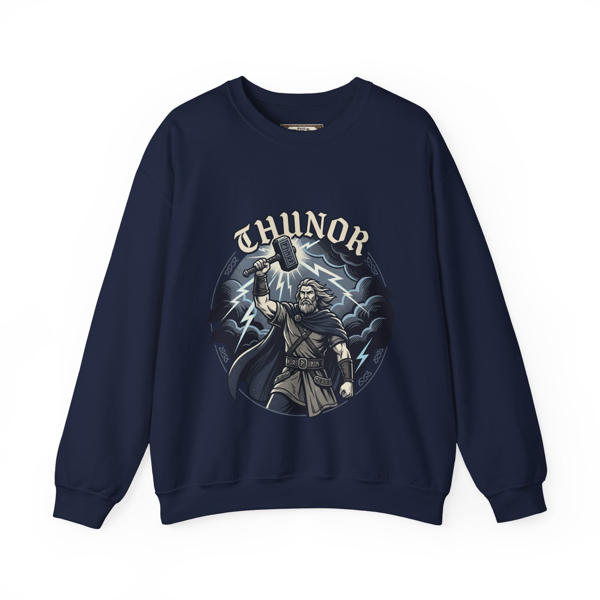 Thunor 'The Thunderer' Crewneck Sweatshirt — Anglo-Saxon God of Thunder Graphic