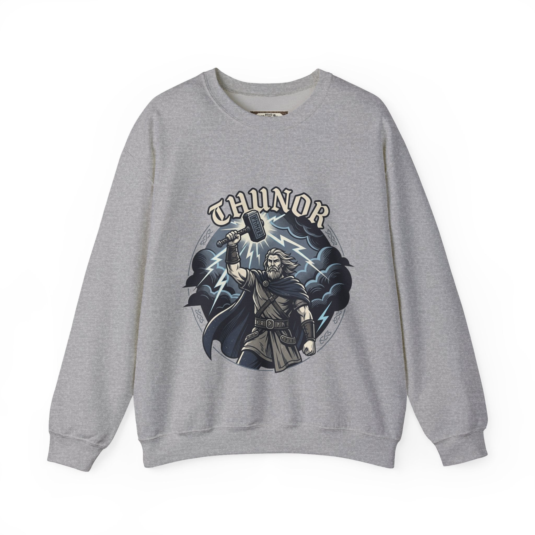 Thunor 'The Thunderer' Crewneck Sweatshirt — Anglo-Saxon God of Thunder Graphic
