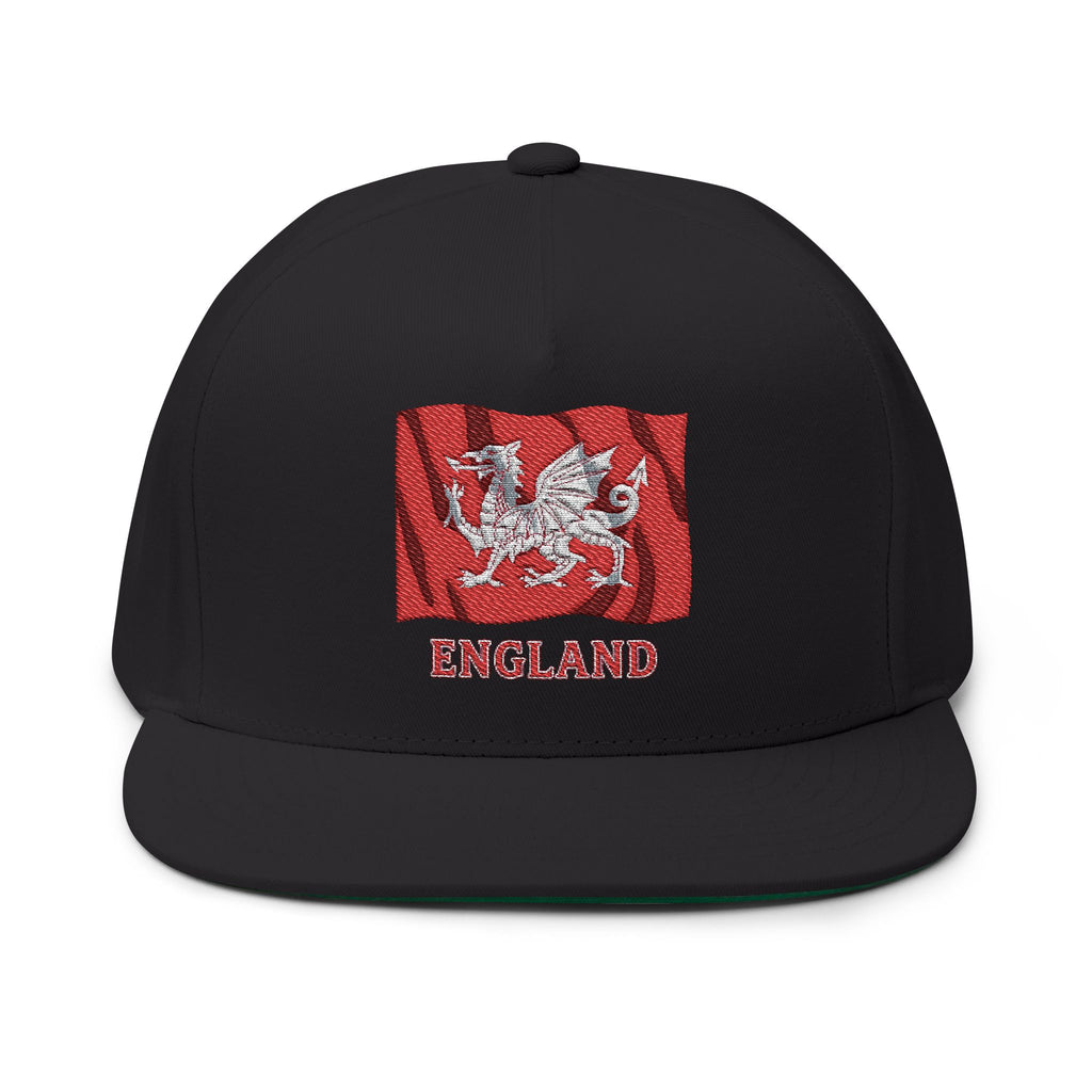 England White Dragon Flag Embroidered Flat Bill Cap — Anglo-Saxon Wavy Flag Snapback | Heritage Clothing