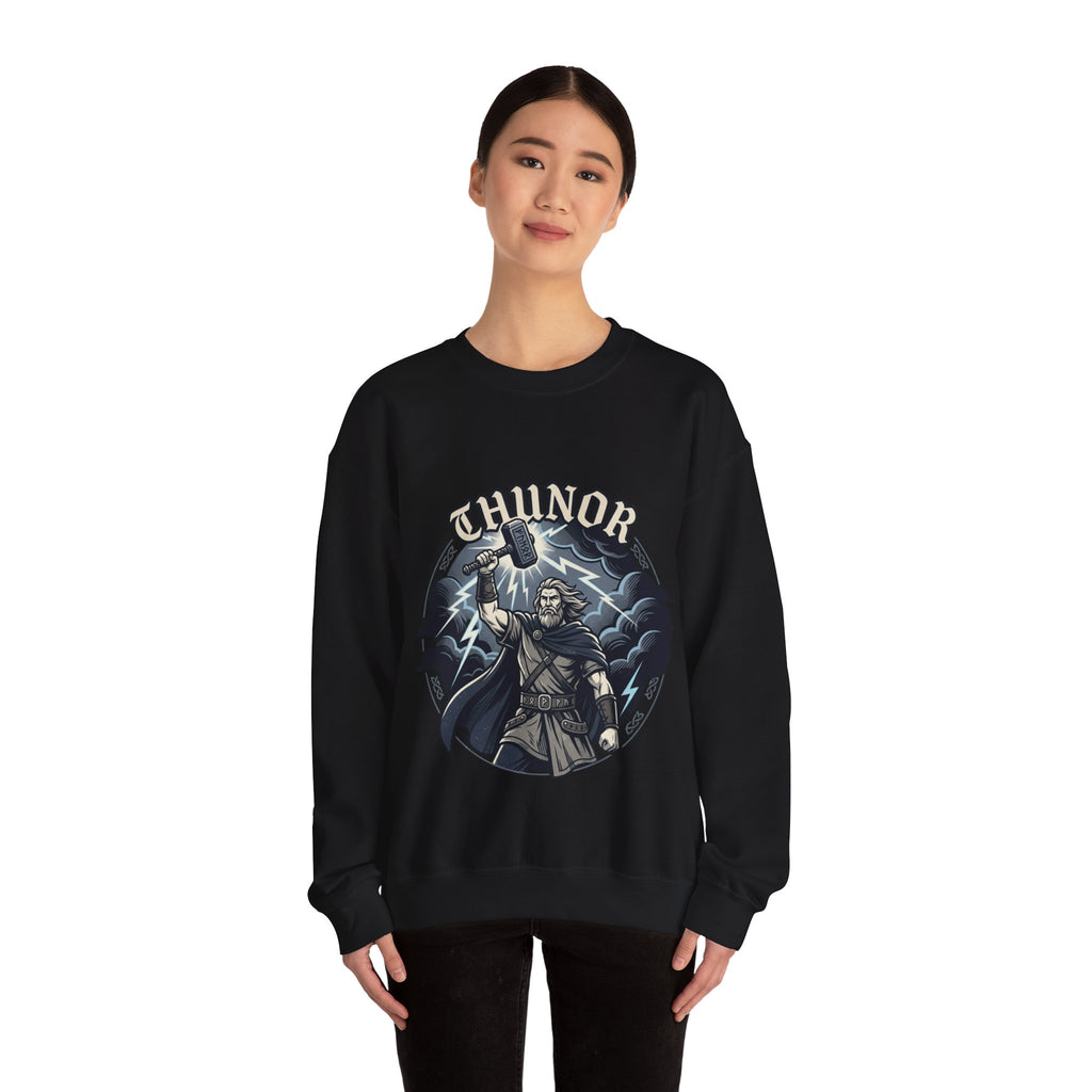 Thunor 'The Thunderer' Crewneck Sweatshirt — Anglo-Saxon God of Thunder Graphic