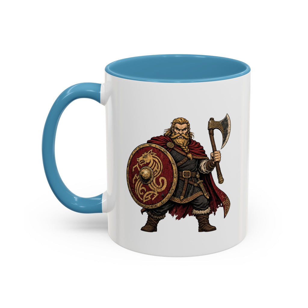 Anglo-Saxon Caricature Warrior — Axe & Shield Accent Mug | Heritage Mug
