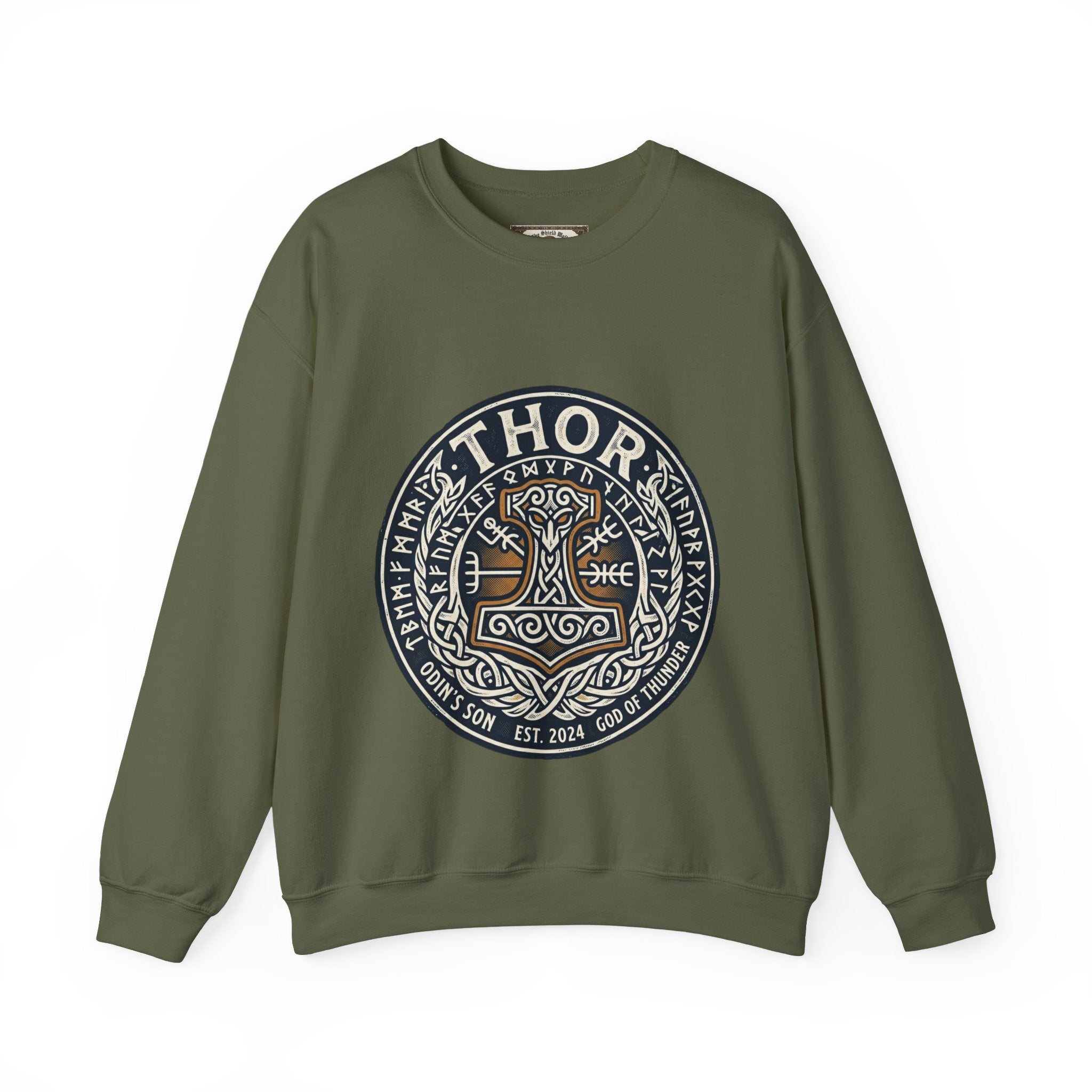 Thor's Hammer Mjollnir Crewneck Sweatshirt — Norse God of Thunder Design
