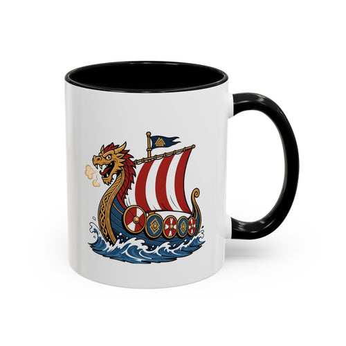 Dragonship Accent Mug — Caricature Viking Drakkar | Heritage Gift