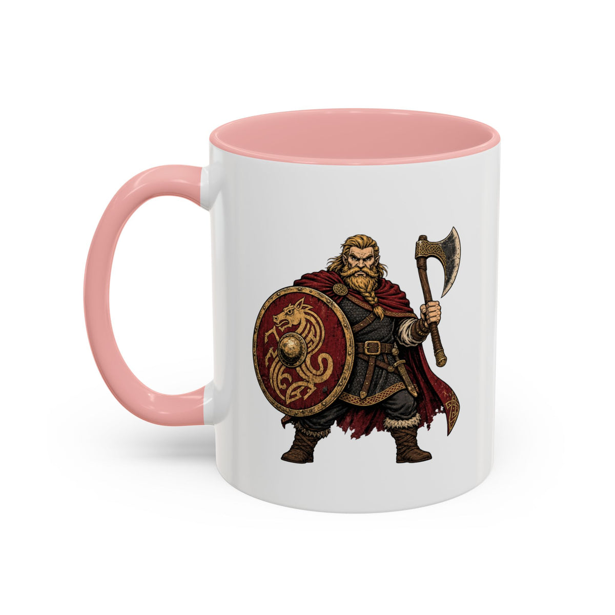 Anglo-Saxon Caricature Warrior — Axe & Shield Accent Mug | Heritage Mug