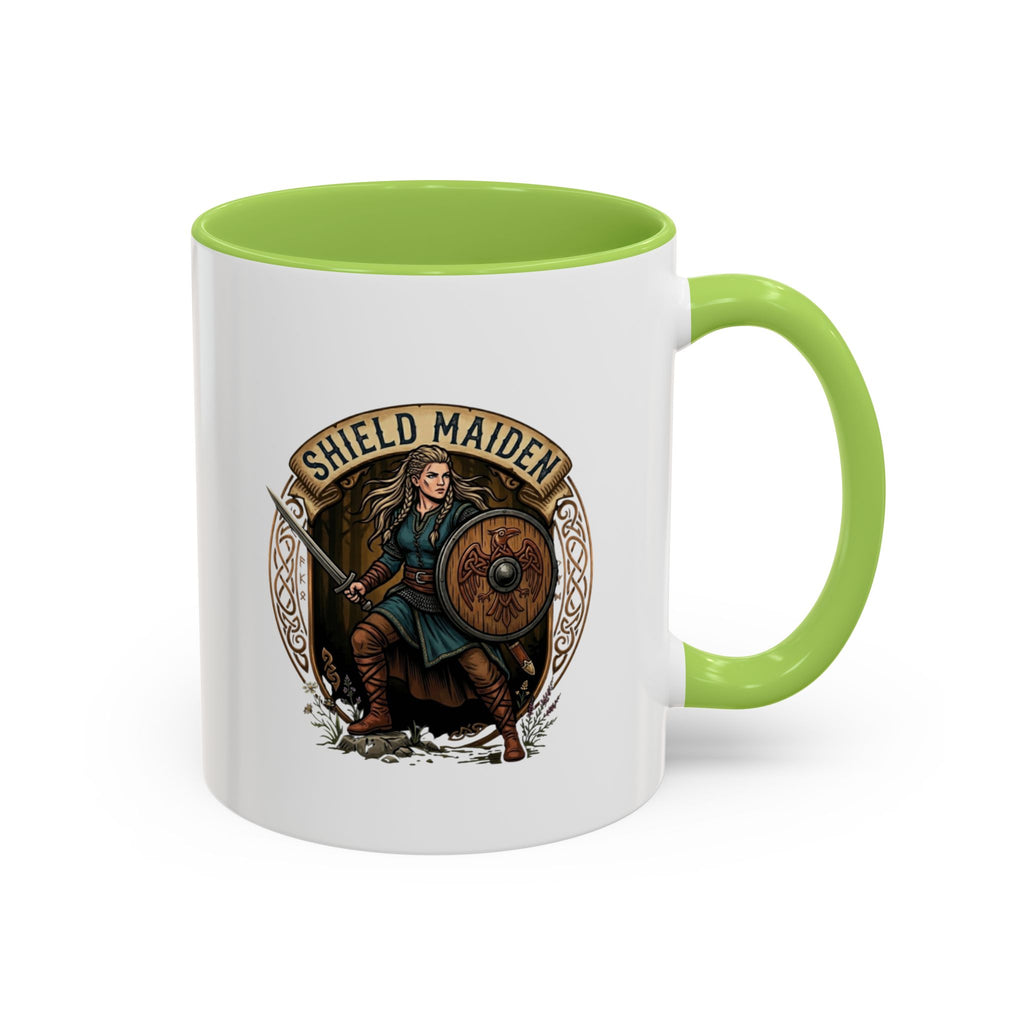 Shield Maiden Coffee Mug | Viking Warrior Shieldmaiden Design | 11oz Accent Mug