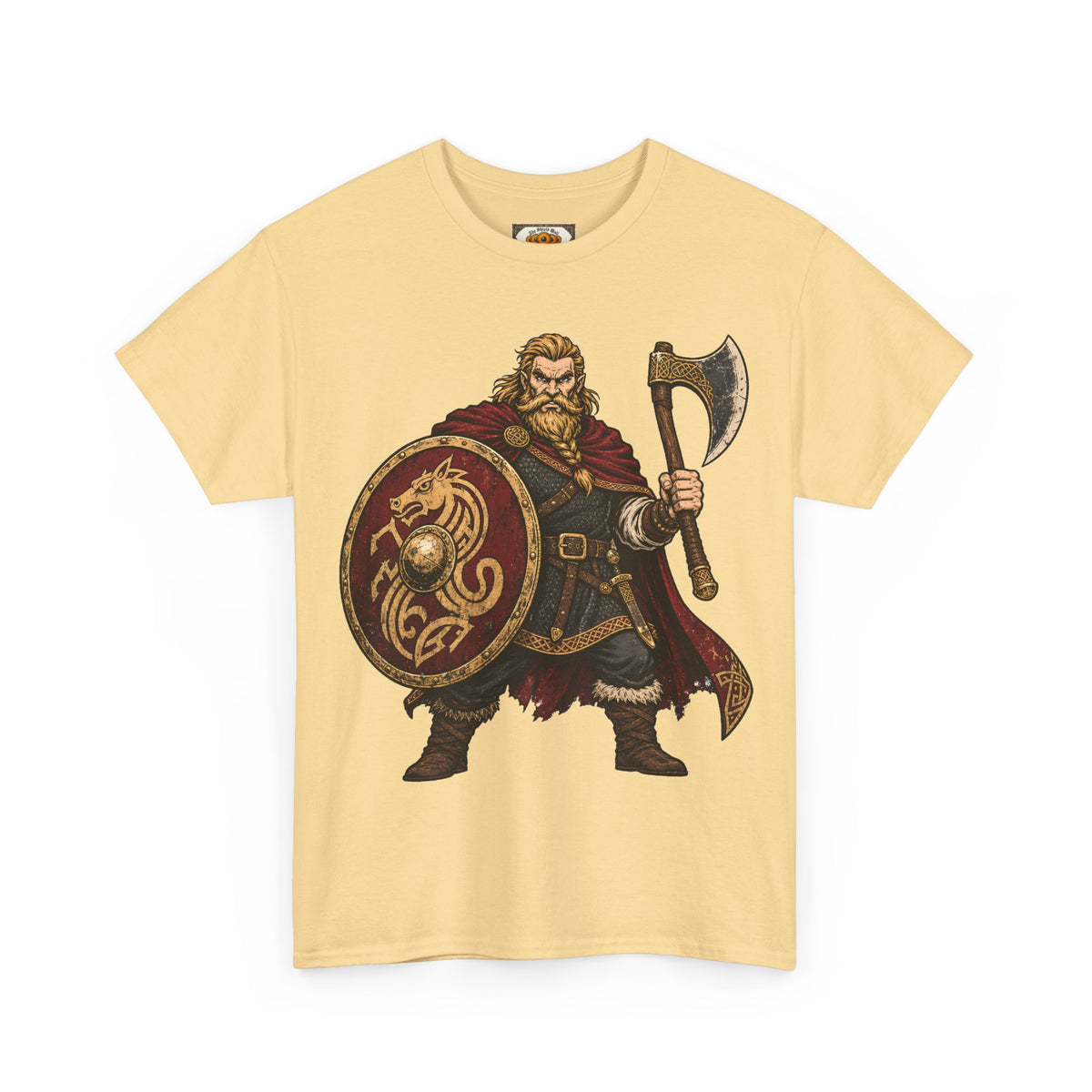 Anglo-Saxon Caricature Warrior — Axe & Shield T-Shirt | Heritage Clothing