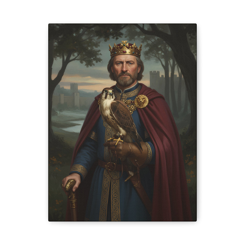 King Harold II Portrait Canvas Print — With Falcon Unframed Stretched Matte Wall Art | Heritage Clothing