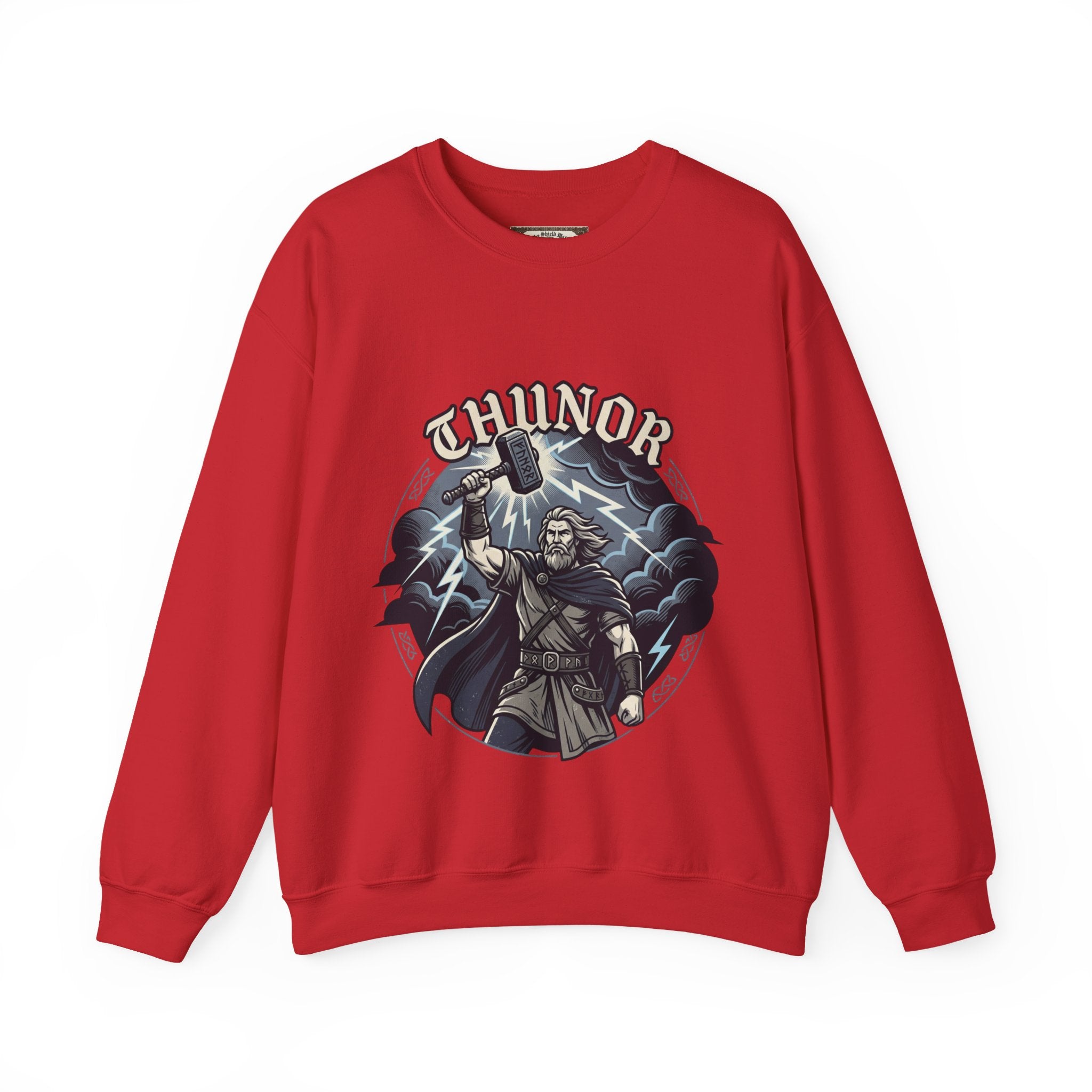 Thunor 'The Thunderer' Crewneck Sweatshirt — Anglo-Saxon God of Thunder Graphic