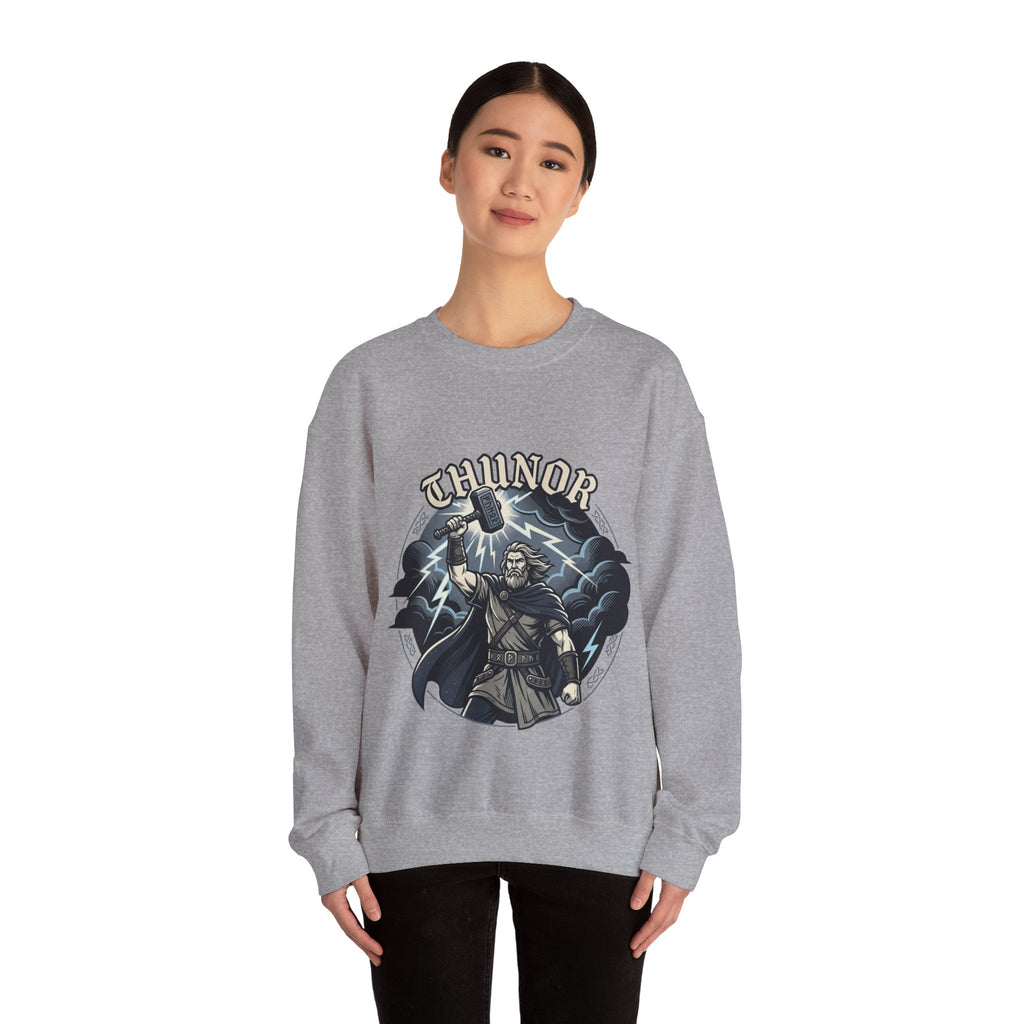 Thunor 'The Thunderer' Crewneck Sweatshirt — Anglo-Saxon God of Thunder Graphic