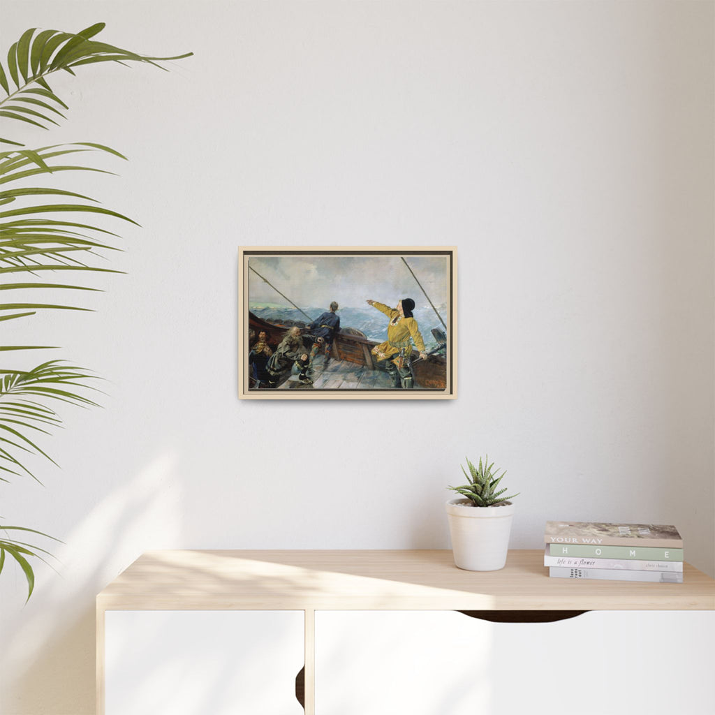 Leif Erikson Discovering America — Framed Matte Canvas Print (1893)