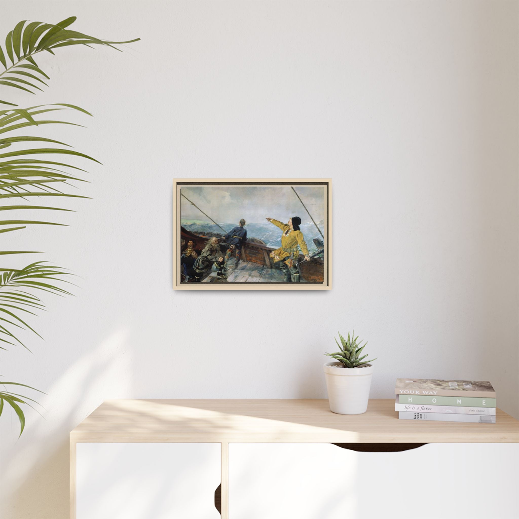Leif Erikson Discovering America — Framed Matte Canvas Print (1893)