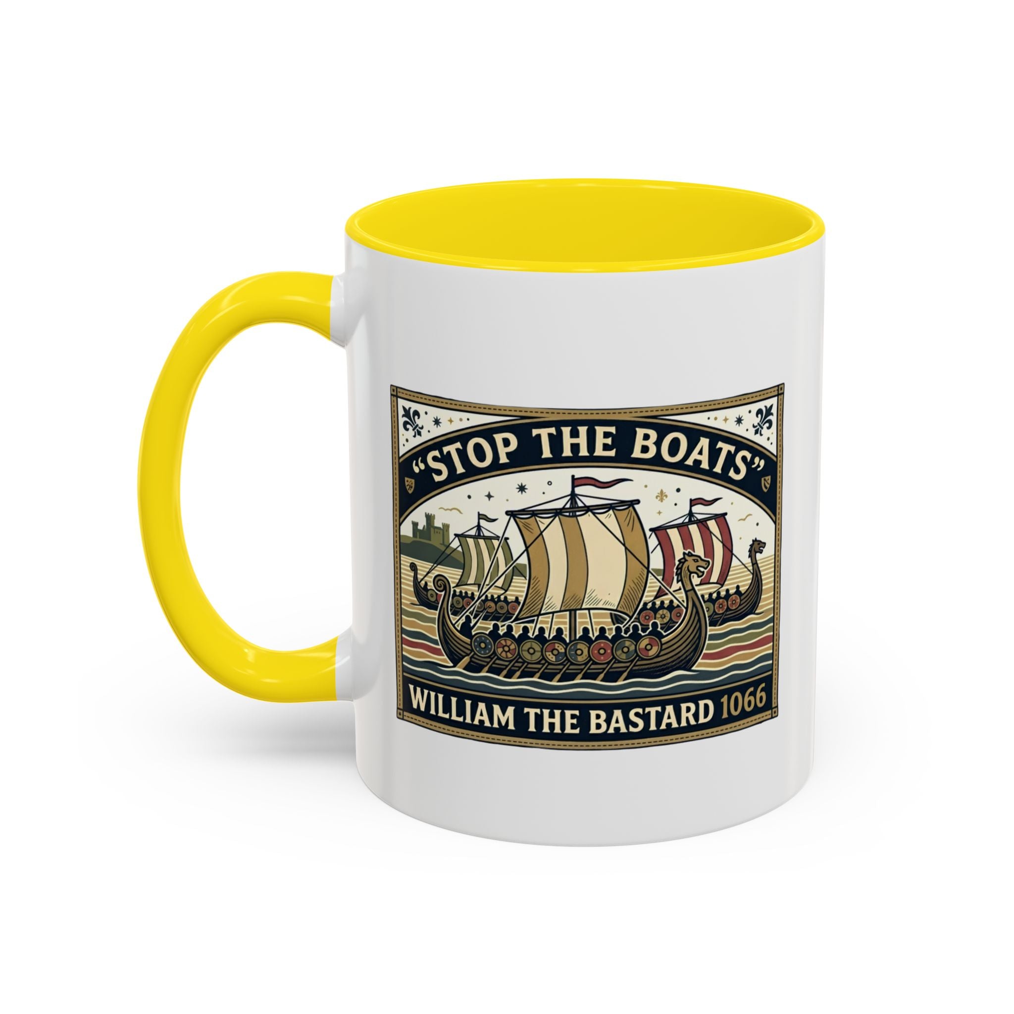 "Stop the Boats" Norman Protest Accent Coffee Mug — William the Bastard 1066 — 11oz