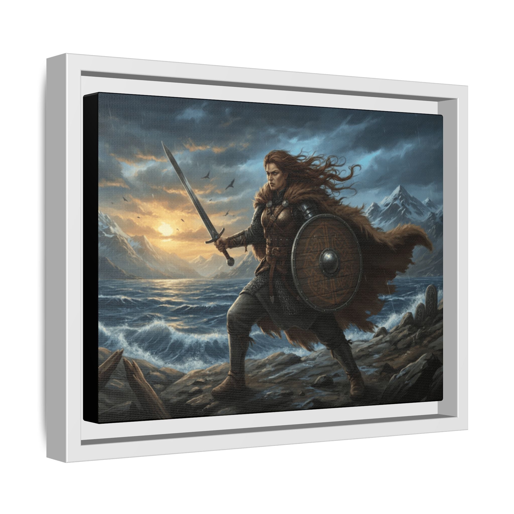 Shield Maiden of the Sagas — Viking Warrior Framed Canvas Print | Heritage Clothing
