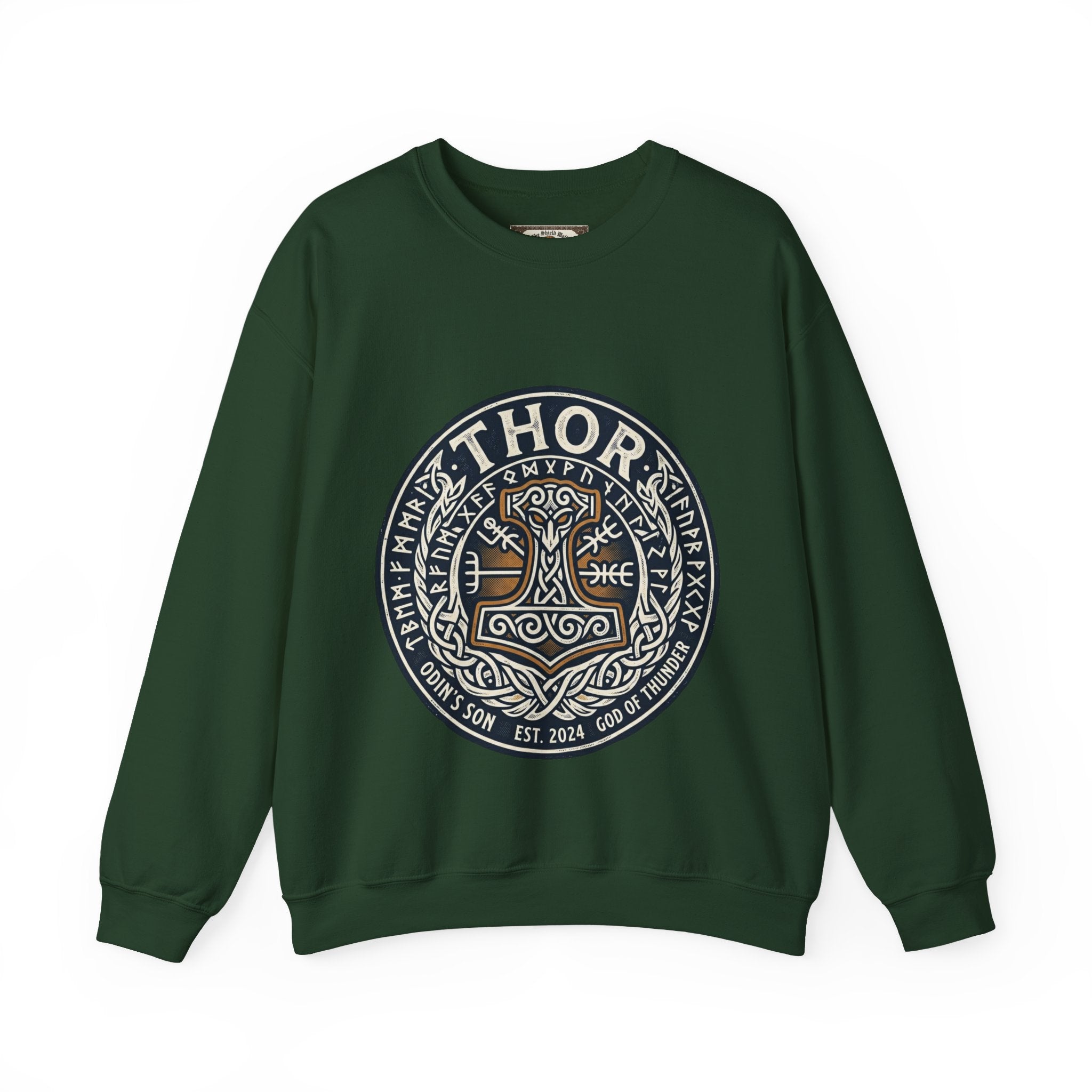 Thor's Hammer Mjollnir Crewneck Sweatshirt — Norse God of Thunder Design