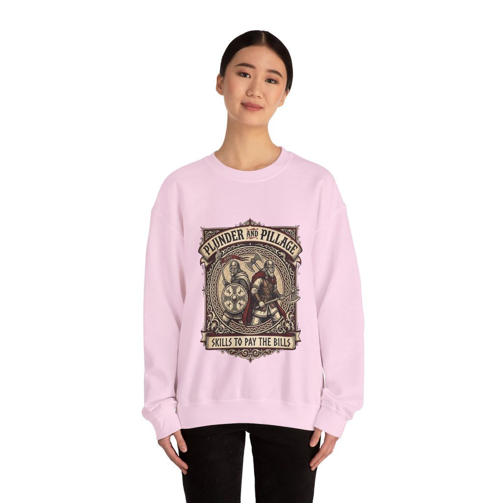 Viking Warrior Crewneck Sweatshirt | Norse Plunder & Pillage Design | Unisex Adult