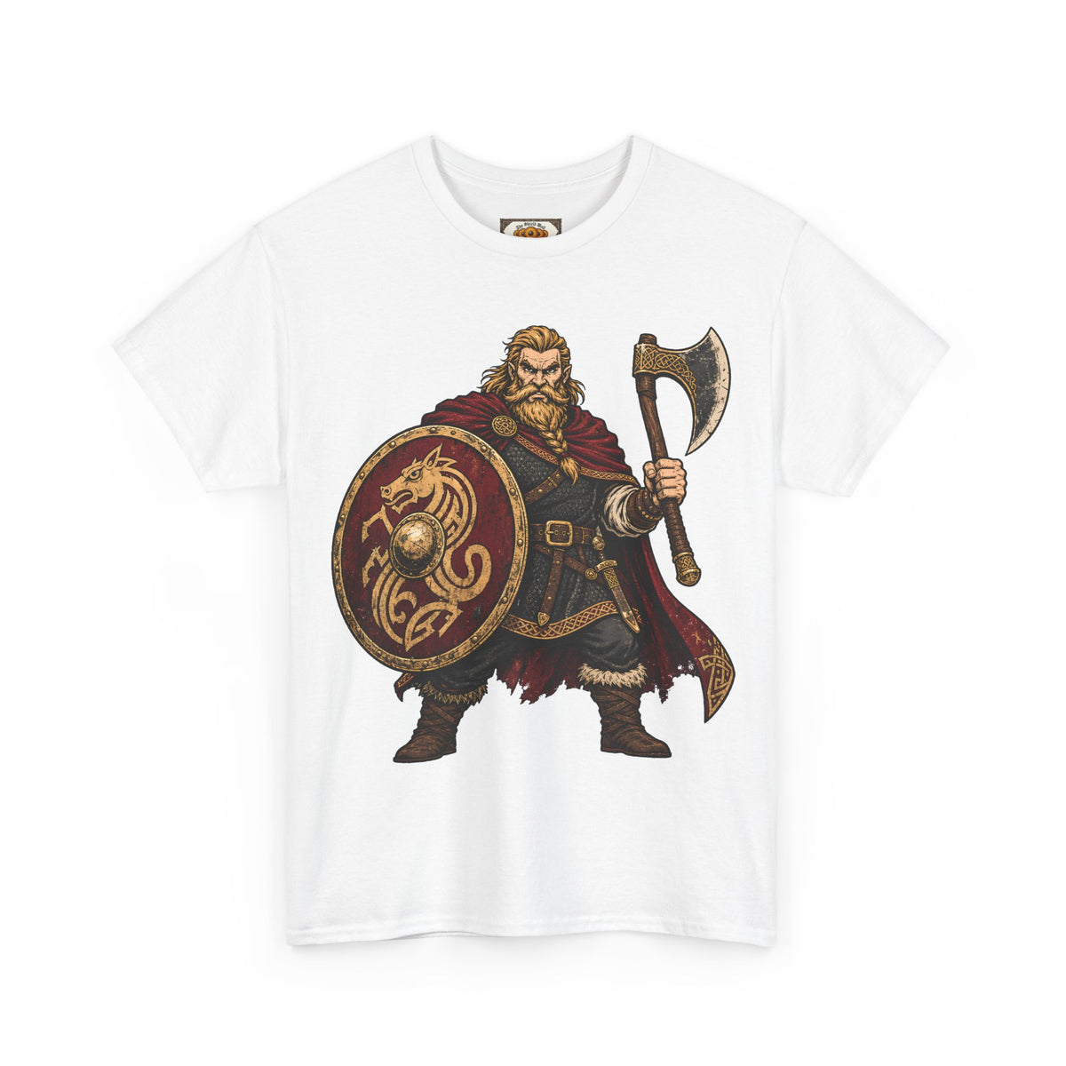 Anglo-Saxon Caricature Warrior — Axe & Shield T-Shirt | Heritage Clothing