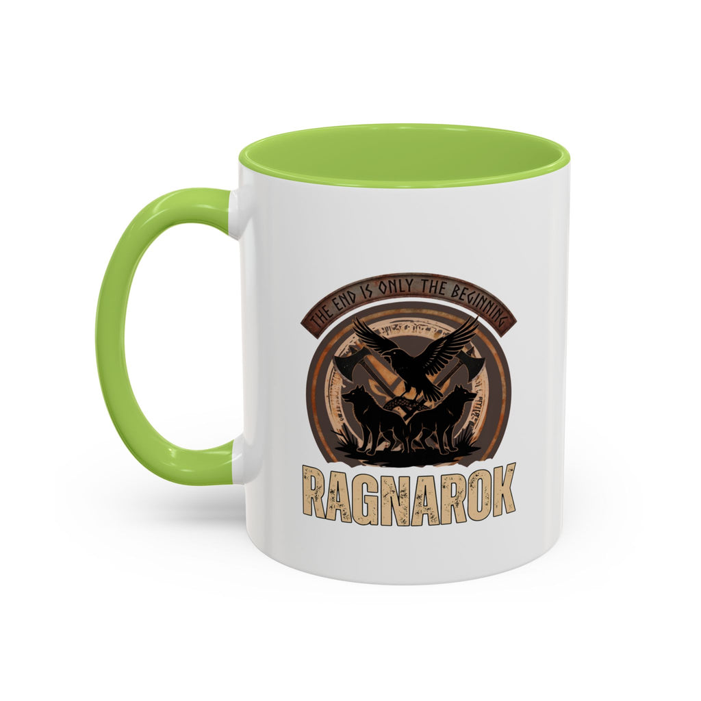 Ragnarök Mug — The End Is Only The Beginning Raven Wolf & Axes Accent Ceramic Mug 11oz | Heritage Clothing