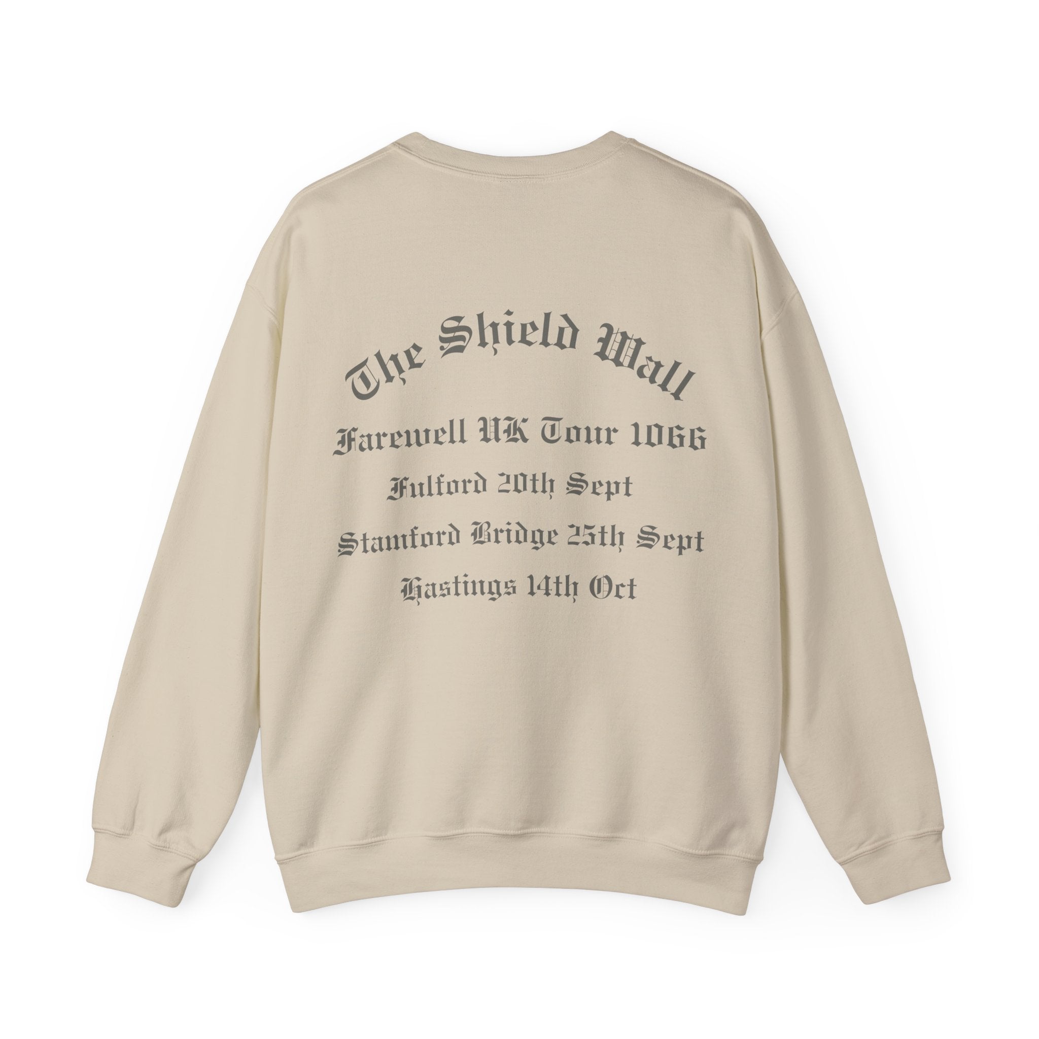 The Shield Wall Farewell UK Tour 1066 Sweatshirt — Unisex Adult Battle Dates Back Print