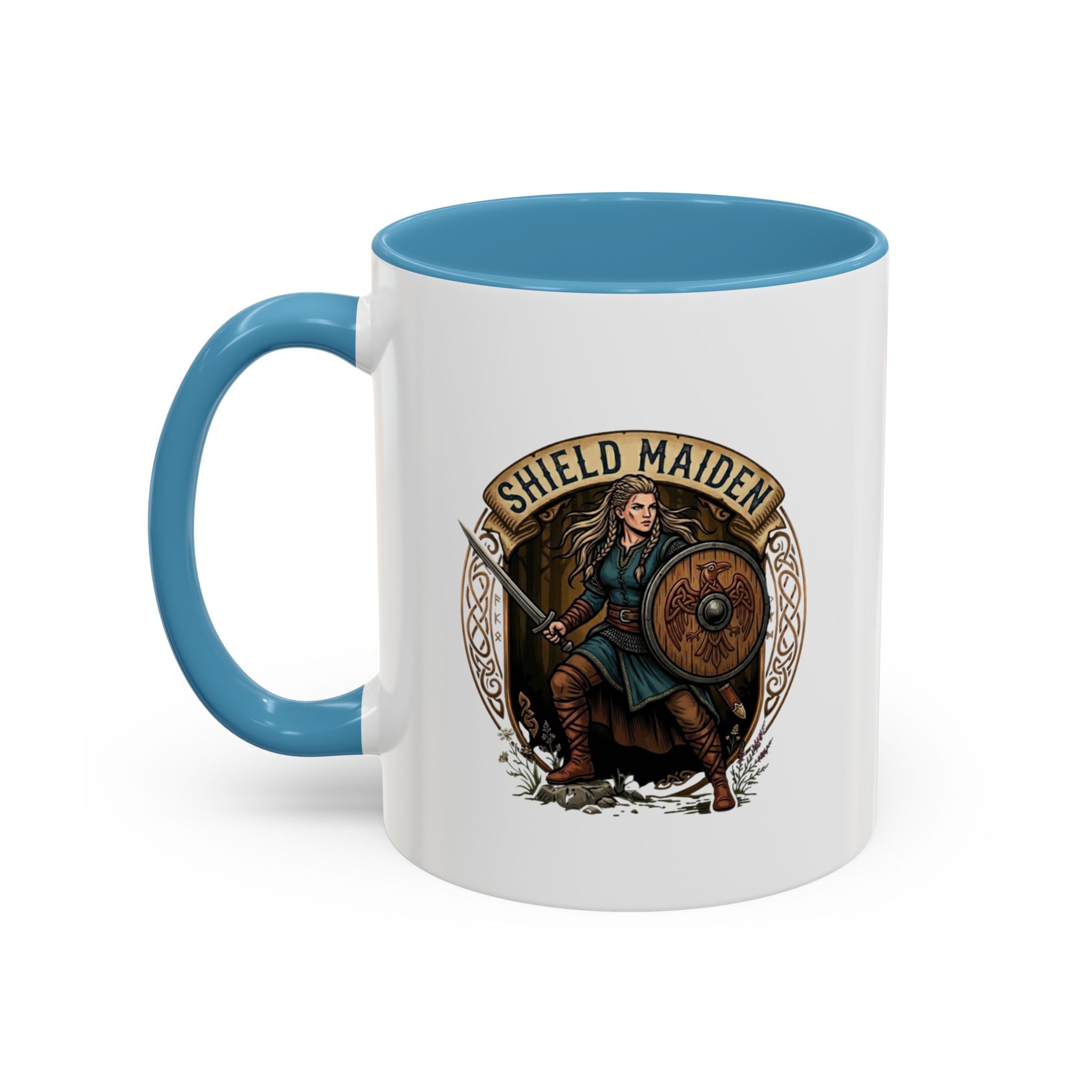 Shield Maiden Coffee Mug | Viking Warrior Shieldmaiden Design | 11oz Accent Mug
