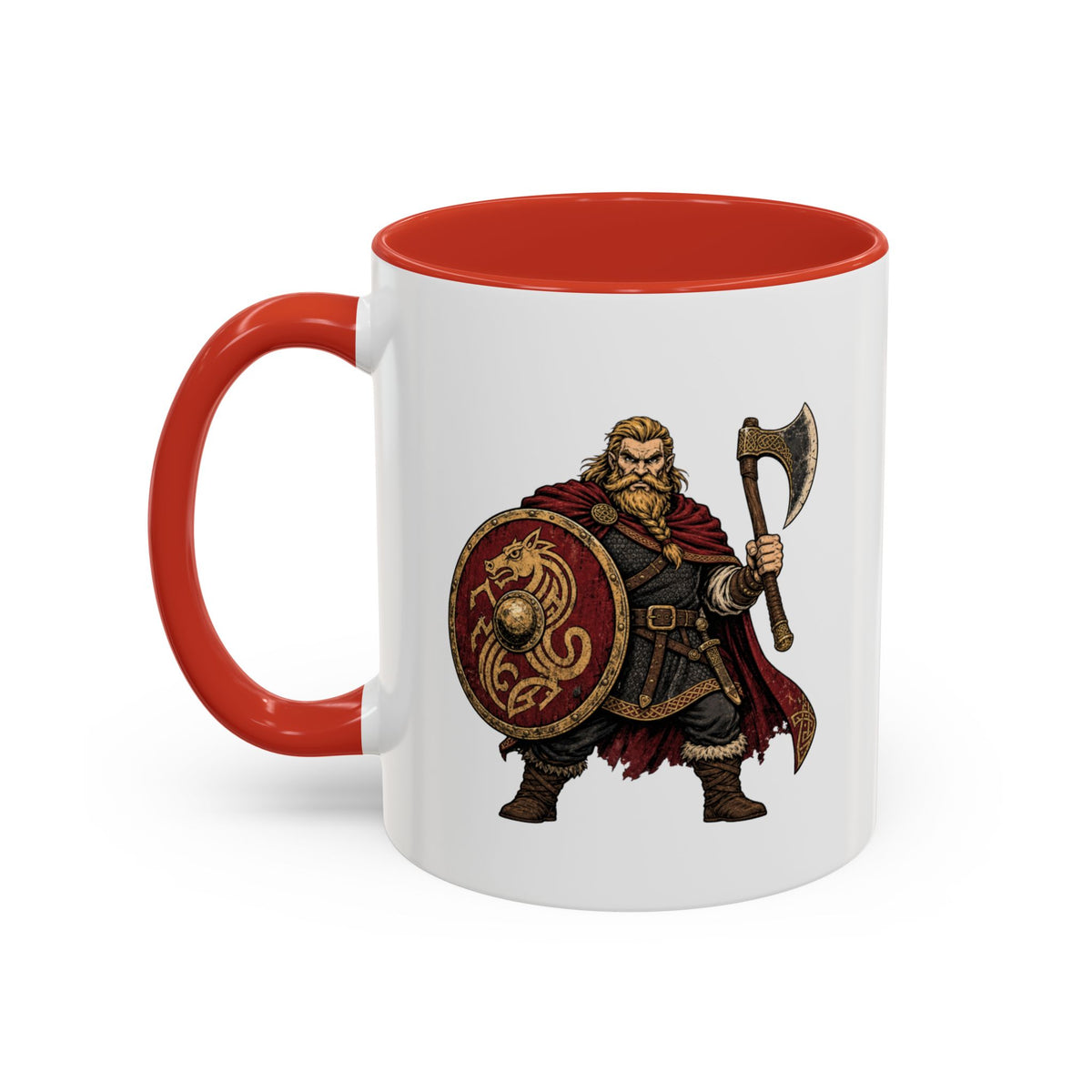 Anglo-Saxon Caricature Warrior — Axe & Shield Accent Mug | Heritage Mug