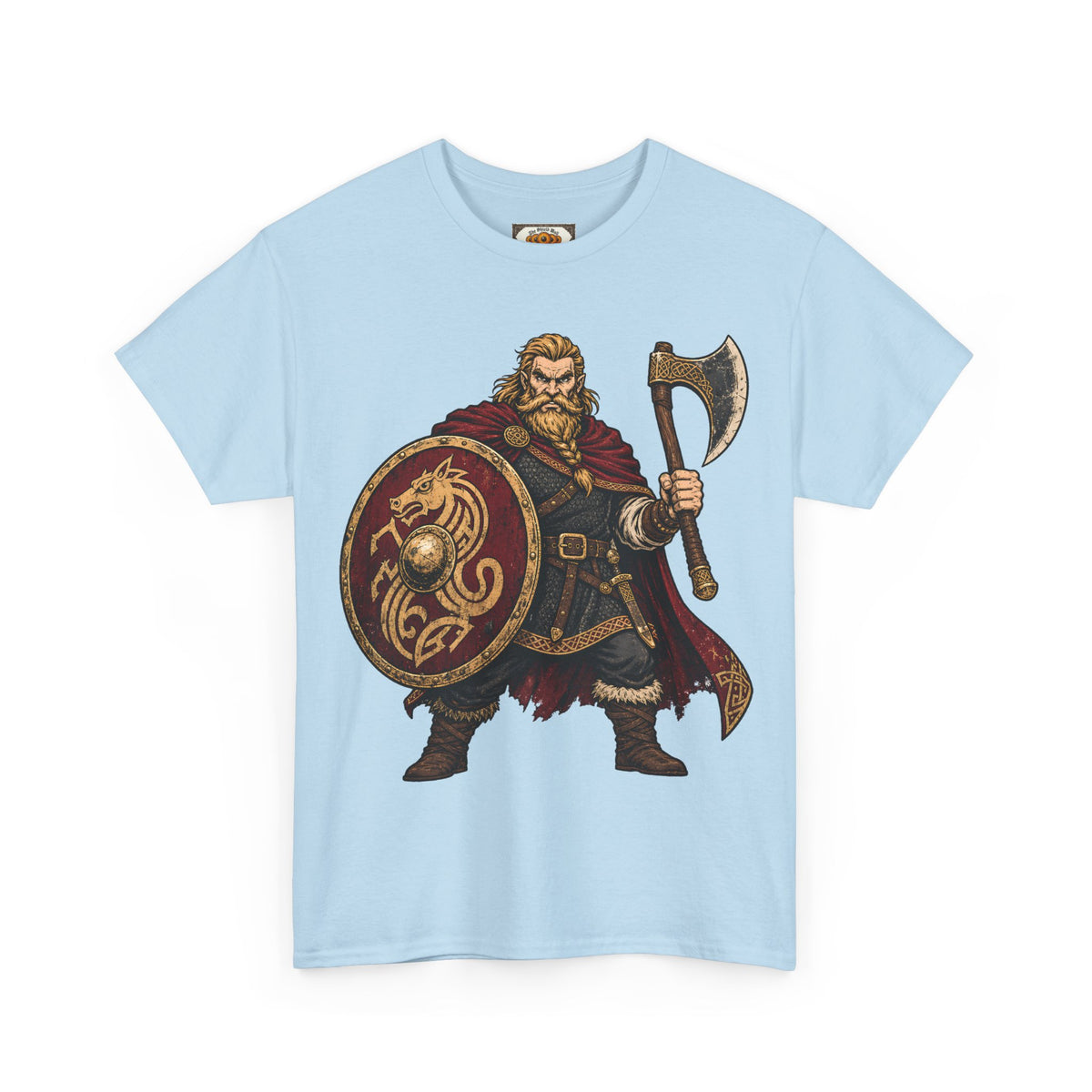 Anglo-Saxon Caricature Warrior — Axe & Shield T-Shirt | Heritage Clothing