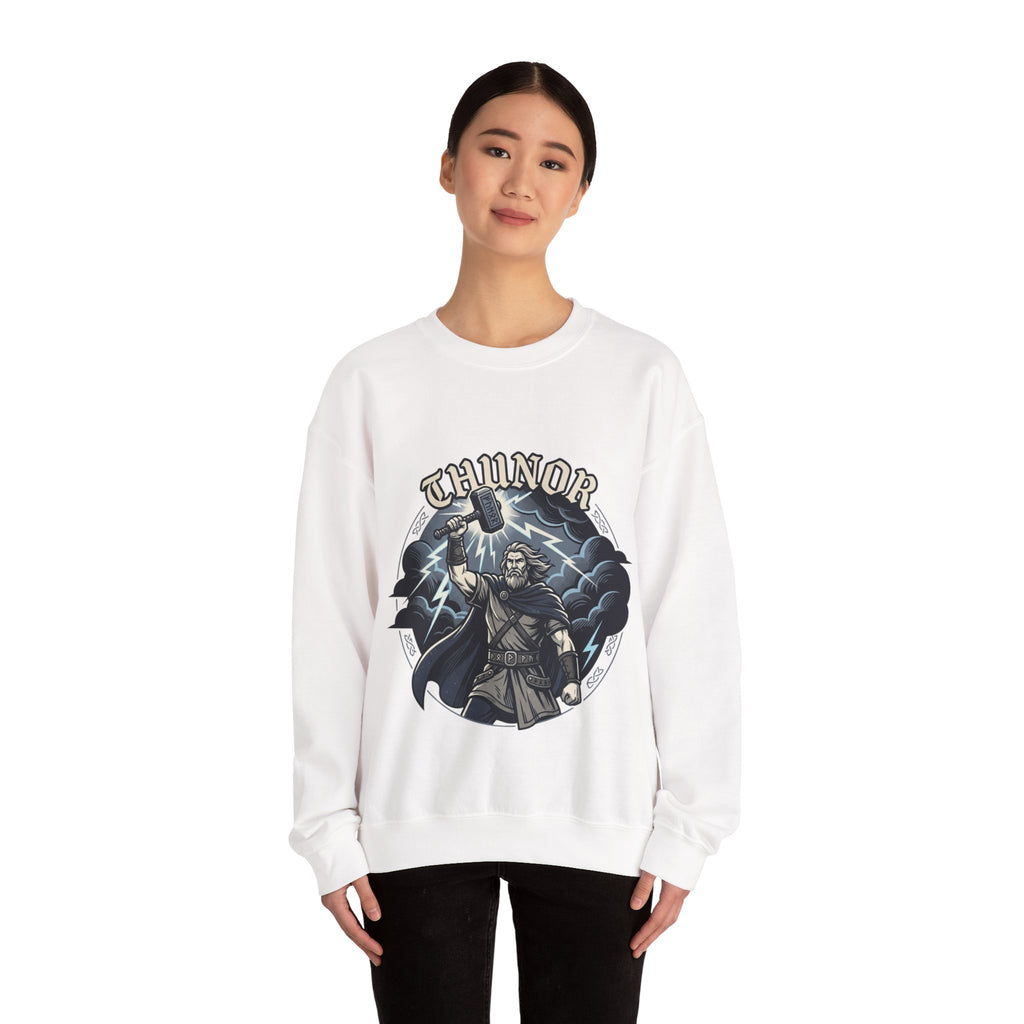 Thunor 'The Thunderer' Crewneck Sweatshirt — Anglo-Saxon God of Thunder Graphic