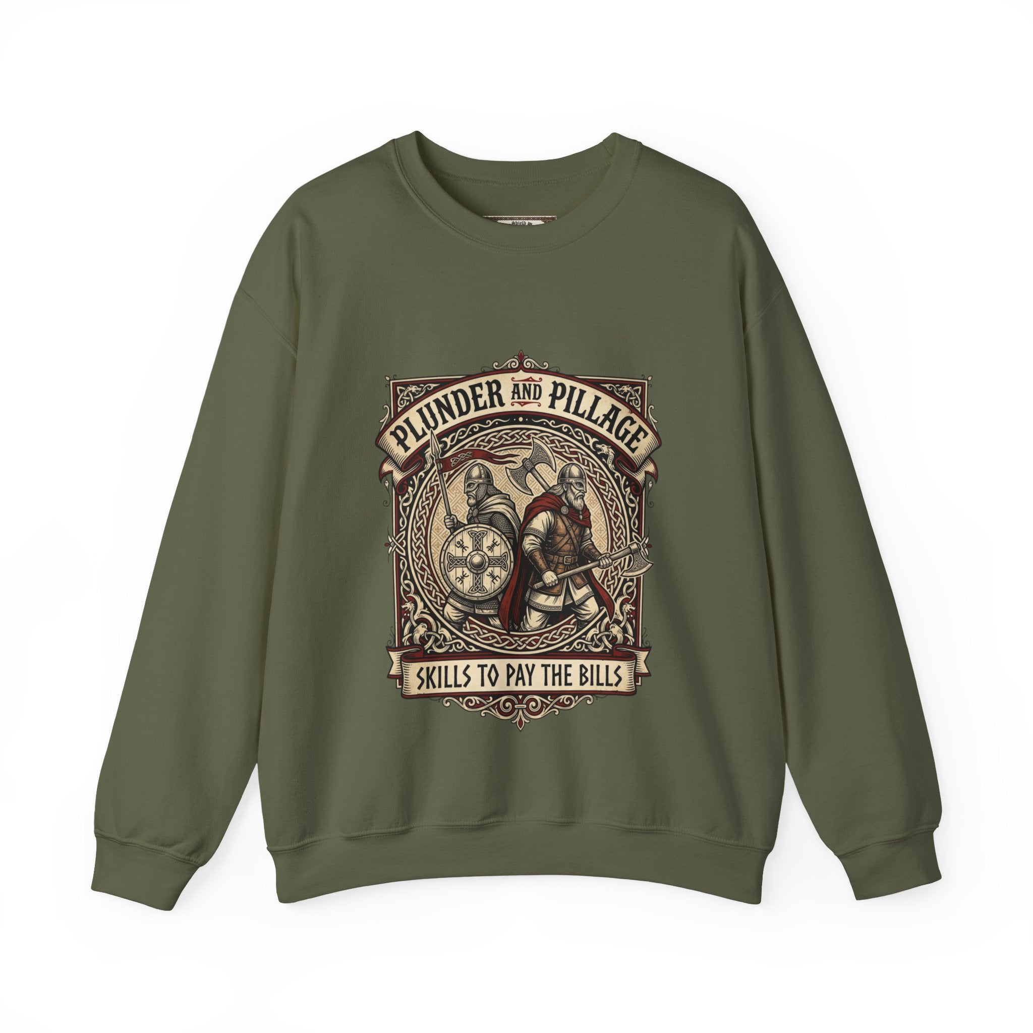 Viking Warrior Crewneck Sweatshirt | Norse Plunder & Pillage Design | Unisex Adult