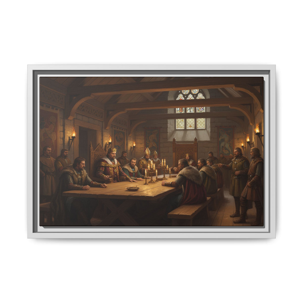 The Witan in Session — Anglo-Saxon Royal Council Framed Canvas Print | Heritage Gift