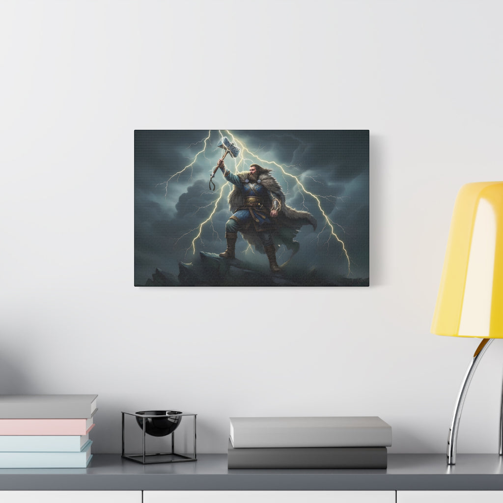 Thunor Anglo-Saxon Thunder God Canvas Print — hammer warrior wall art displayed in a lounge | The Shield Wall