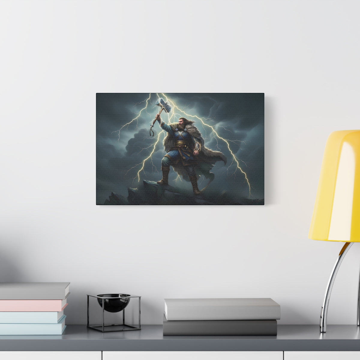 Thunor Anglo-Saxon Thunder God Canvas Print — hammer warrior wall art displayed in a lounge | The Shield Wall