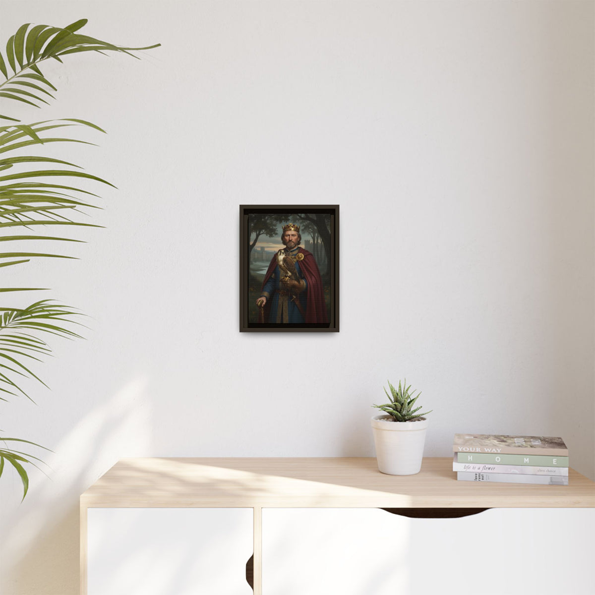 King Harold II Portrait Canvas Print — With Falcon Framed Matte Wall Art | Heritage Clothing