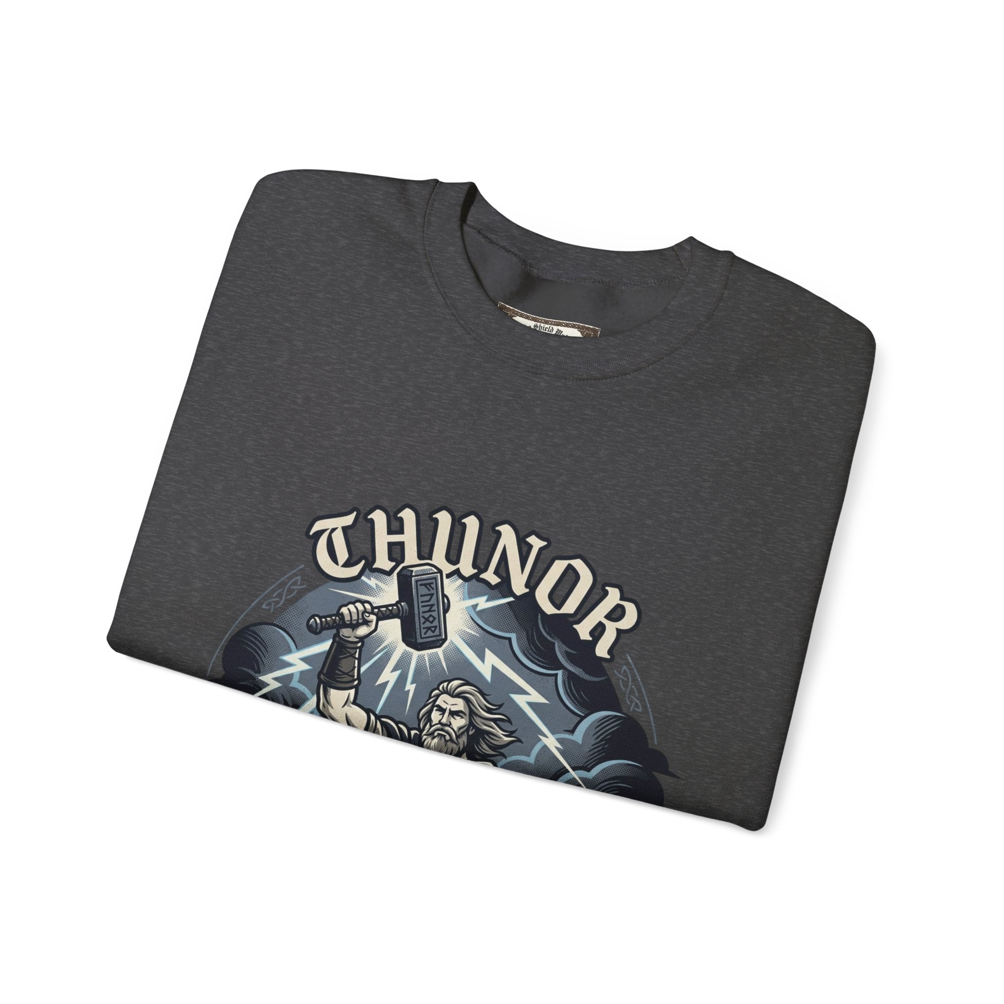 Thunor 'The Thunderer' Crewneck Sweatshirt — Anglo-Saxon God of Thunder Graphic