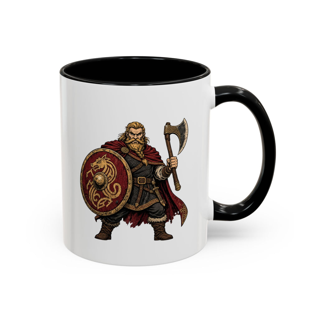 Anglo-Saxon Caricature Warrior — Axe & Shield Accent Mug | Heritage Mug