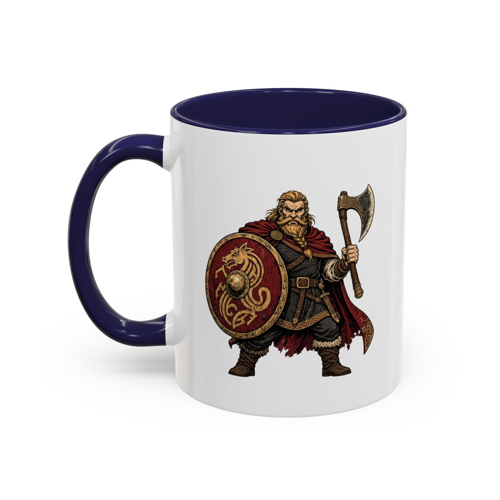 Anglo-Saxon Caricature Warrior — Axe & Shield Accent Mug | Heritage Mug