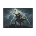 Thunor Anglo-Saxon Thunder God Canvas Print — hammer warrior and lightning wall art, 18″×12″ matte stretched canvas | The Shield Wall