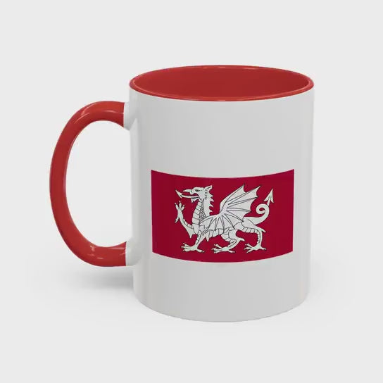 White Anglo-Saxon Dragon Accent Mug — Red Interior & Handle | Heritage Clothing