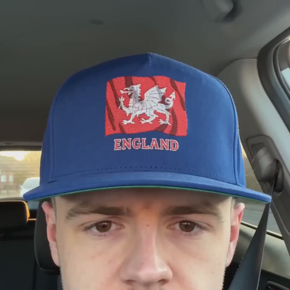 England White Dragon Flag Embroidered Flat Bill Cap — Anglo-Saxon Wavy Flag Snapback | Heritage Clothing