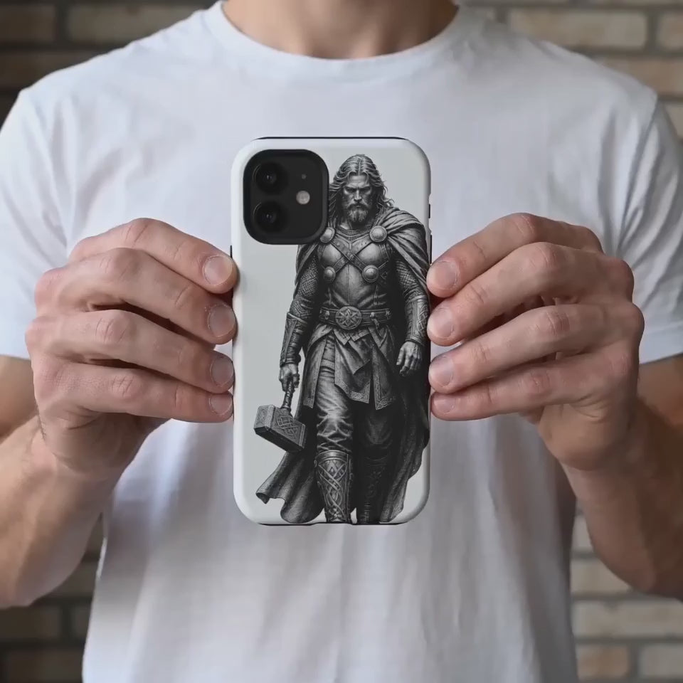 Thor & Thunor Phone Case — Norse Hammer Mjölnir Warrior Illustration | Glossy and matte finish | Viking heritage from The Shield Wall