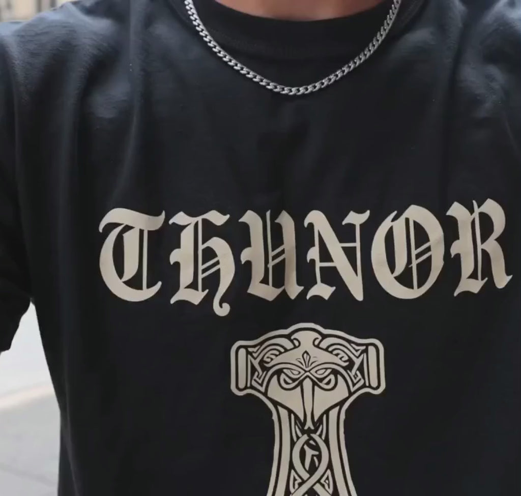 Donar's Club T-Shirt — Thunor's hammer Anglo-Saxon heritage tee try-on video by The Shield Wall